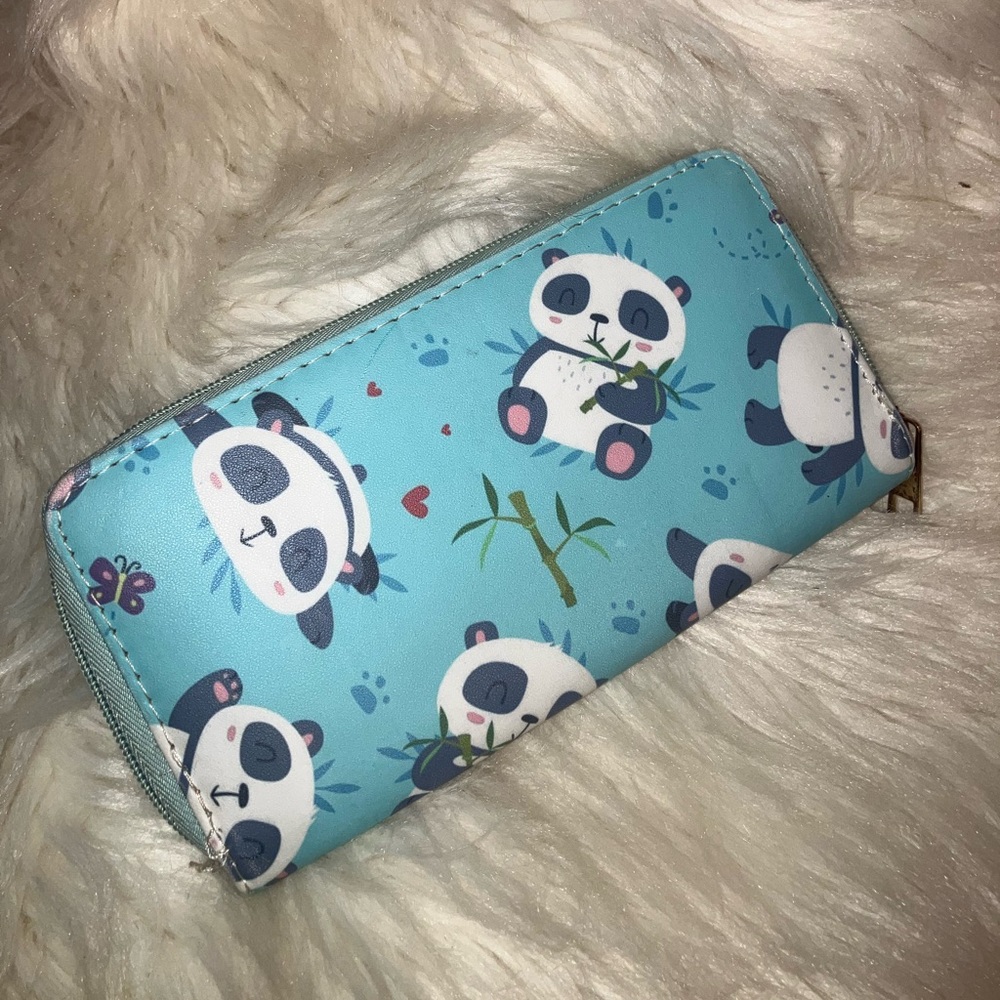 Women Zip Around Organizer Wallet PU Clutch (Blue Panda) - Picture 7 of 11